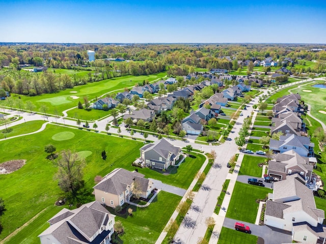 bird's eye view featuring view of golf course and a residential view