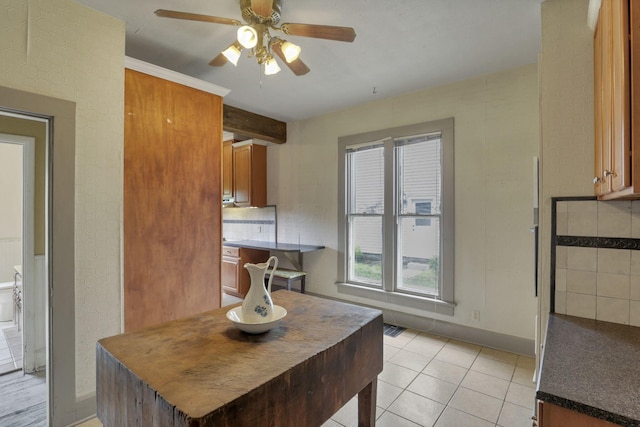 423 Hudson Ave, Newark, OH 43055 - dining space featuring light tile patterned flooring, ceiling fan, and baseboards