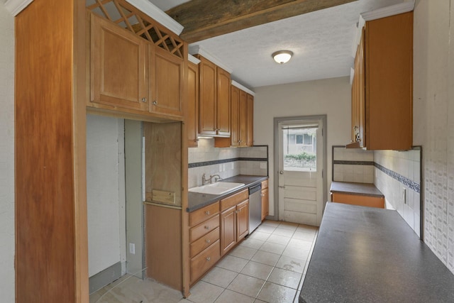 423 Hudson Ave, Newark, OH 43055 - kitchen featuring dark countertops, dishwasher, decorative backsplash, and a sink