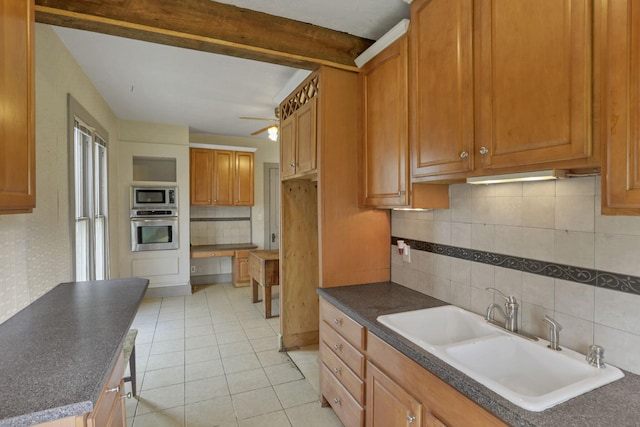 423 Hudson Ave, Newark, OH 43055 - kitchen featuring a sink, dark countertops, stainless steel appliances, and backsplash