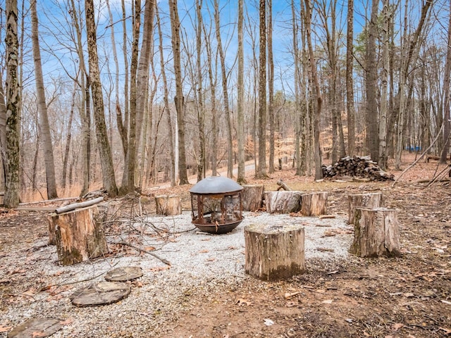 view of yard with an outdoor fire pit