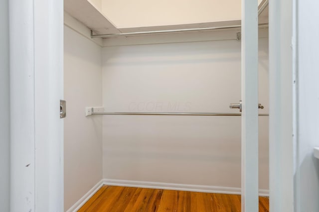 walk in closet with wood finished floors