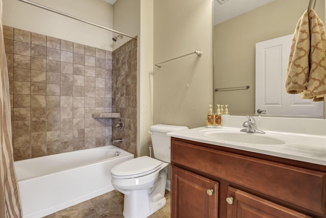 full bathroom featuring vanity, tile patterned flooring, toilet, and shower / bath combination with curtain