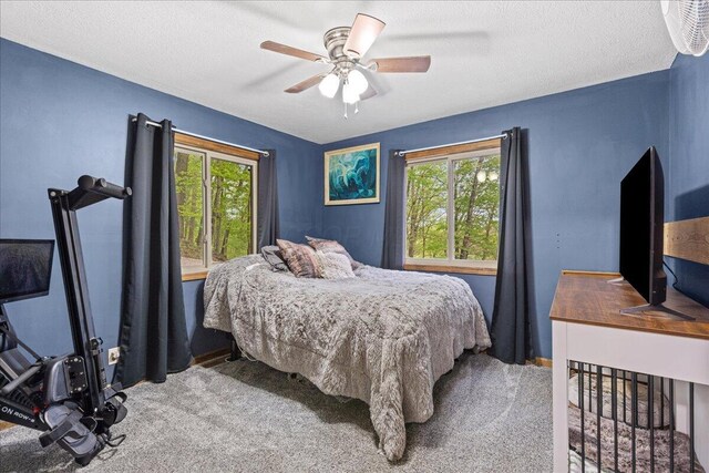 102 Mohawk Ln, Sugar Grove, OH 43155 - carpeted bedroom featuring ceiling fan, baseboards, and a textured ceiling