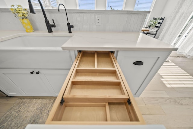 details featuring a sink and wood finished floors