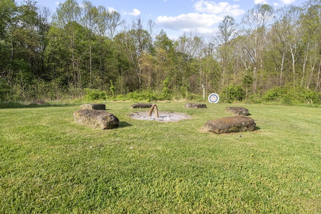 view of yard with a wooded view
