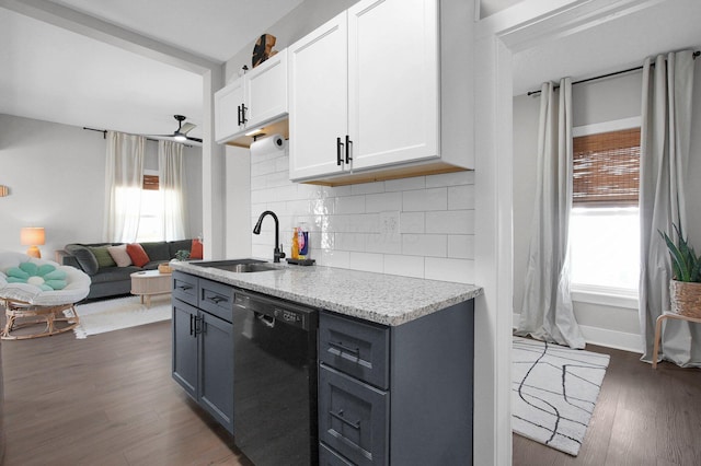 kitchen with backsplash, a healthy amount of sunlight, a sink, and dishwasher