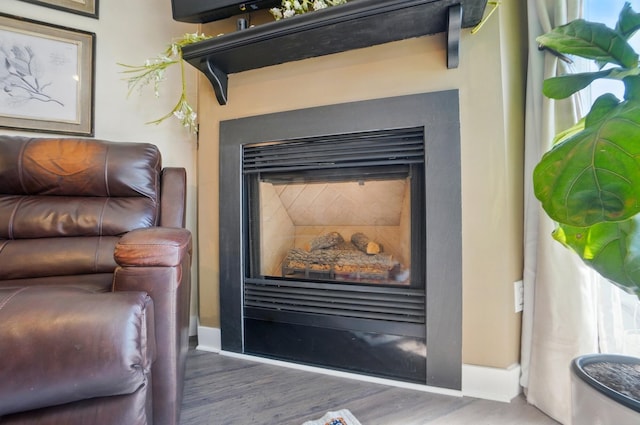 5688 Blendonridge Dr Unit 93E, Columbus, OH 43230 - room details featuring a glass covered fireplace, baseboards, and wood finished floors