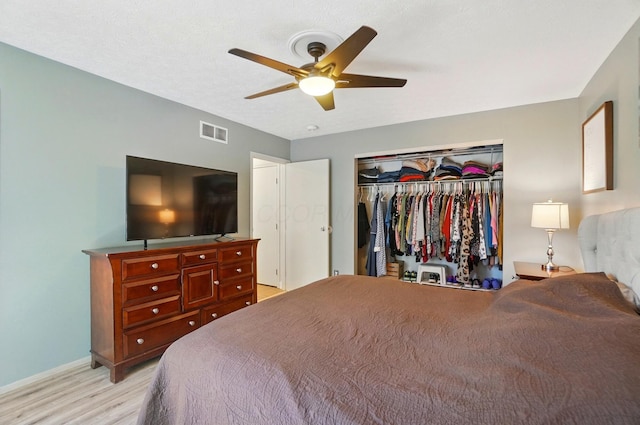 5688 Blendonridge Dr Unit 93E, Columbus, OH 43230 - bedroom with a ceiling fan, baseboards, light wood-type flooring, visible vents, and a closet
