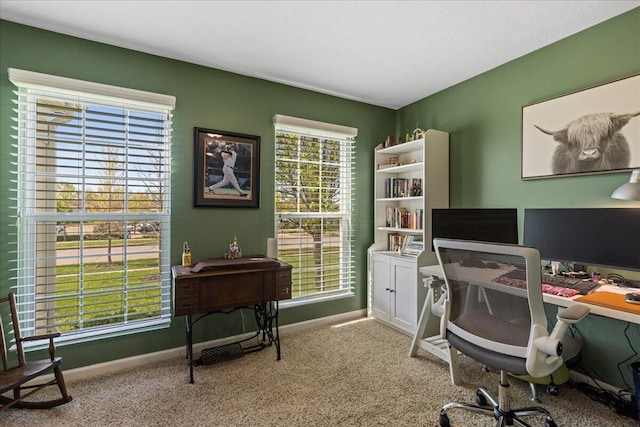 office space featuring baseboards and carpet