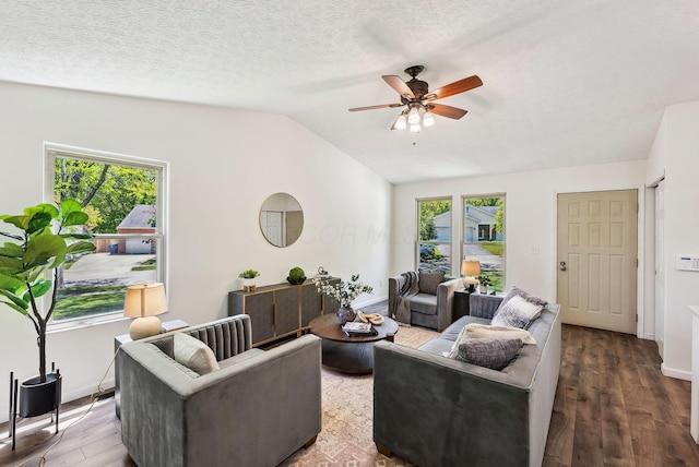 3186 Bowdoin Cir, Columbus, OH 43204 - living area with lofted ceiling, a ceiling fan, wood finished floors, and baseboards