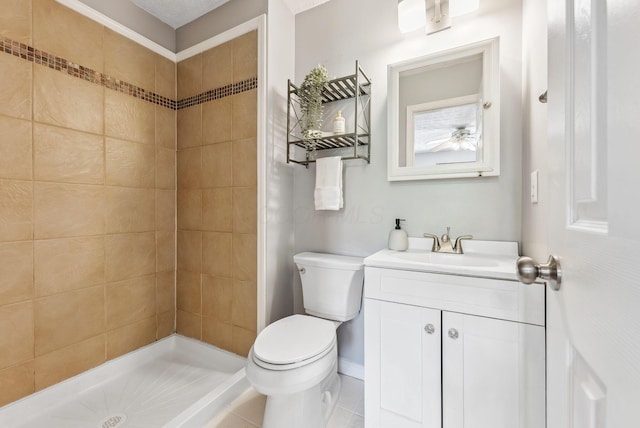 3186 Bowdoin Cir, Columbus, OH 43204 - bathroom with toilet, a shower stall, vanity, ceiling fan, and baseboards
