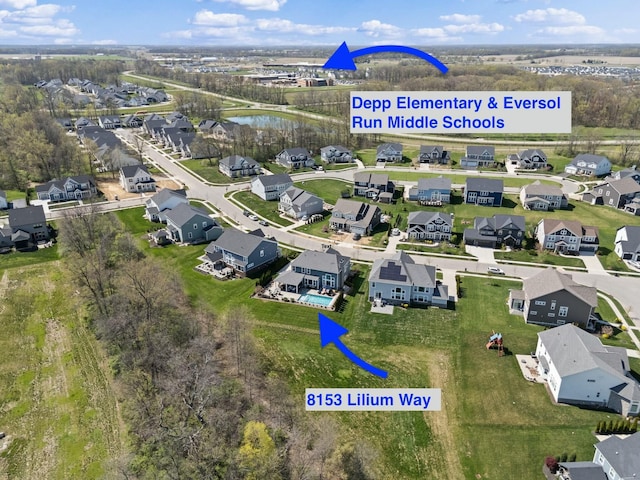 8153 Lilium Way, Plain City, OH 43064 - bird's eye view with a residential view and a water view
