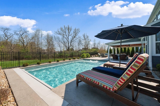 8153 Lilium Way, Plain City, OH 43064 - view of pool featuring fence, a ceiling fan, a patio, and a fenced in pool