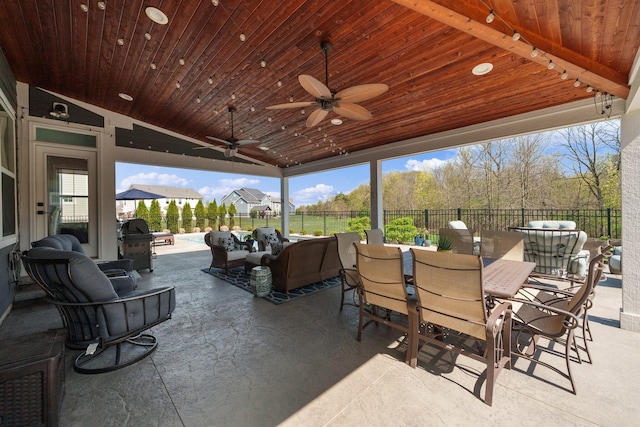8153 Lilium Way, Plain City, OH 43064 - view of patio featuring outdoor dining space, an outdoor living space, ceiling fan, and fence