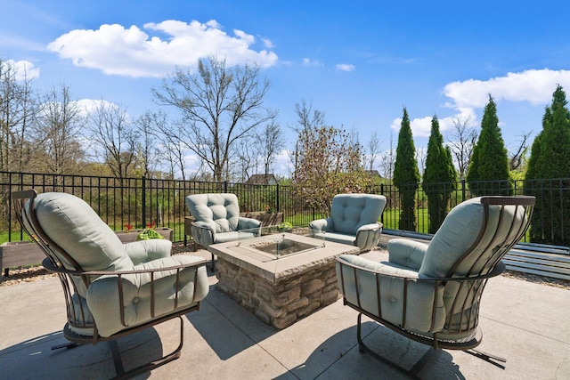 8153 Lilium Way, Plain City, OH 43064 - view of patio / terrace featuring fence and an outdoor living space with a fire pit