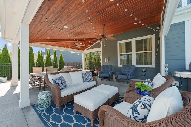 8153 Lilium Way, Plain City, OH 43064 - view of patio / terrace with fence, outdoor dining space, ceiling fan, and an outdoor hangout area