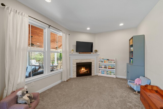 8153 Lilium Way, Plain City, OH 43064 - interior space with baseboards, recessed lighting, a lit fireplace, and carpet