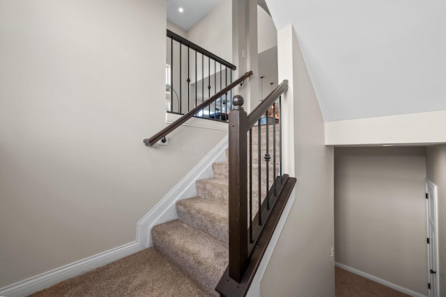 8153 Lilium Way, Plain City, OH 43064 - stairway with recessed lighting, a high ceiling, carpet flooring, and baseboards