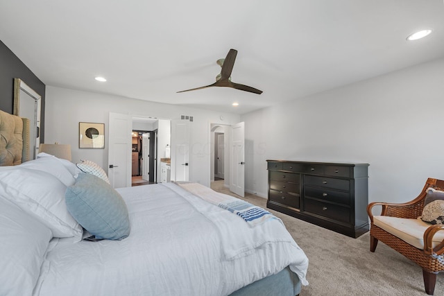 8153 Lilium Way, Plain City, OH 43064 - bedroom featuring recessed lighting, a ceiling fan, and light carpet