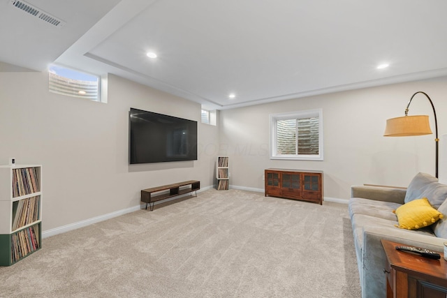 8153 Lilium Way, Plain City, OH 43064 - carpeted living room featuring baseboards, visible vents, and recessed lighting