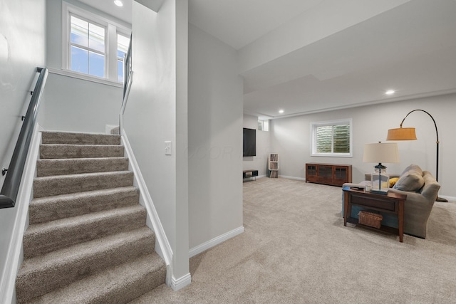 8153 Lilium Way, Plain City, OH 43064 - staircase featuring baseboards, recessed lighting, and carpet floors