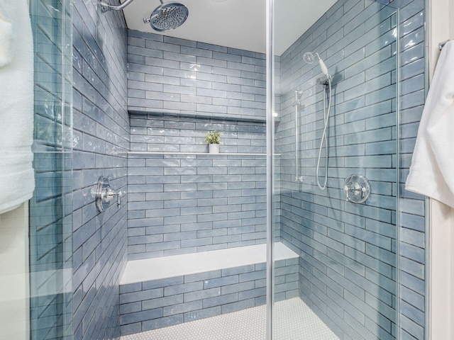 bathroom with a stall shower