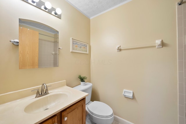 2977 Highwall Way, Columbus, OH 43221 - full bathroom featuring toilet, vanity, a textured ceiling, a shower, and ornamental molding