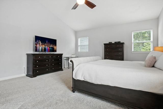 298 Long Branch Run, Delaware, OH 43015 - bedroom featuring multiple windows, carpet floors, vaulted ceiling, and ceiling fan