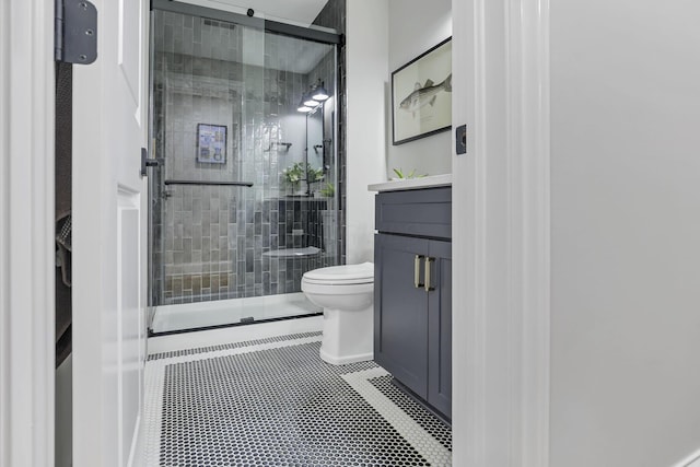 5519 Evans Farm Dr, Lewis Center, OH 43035 - full bathroom with vanity, toilet, a shower stall, and tile patterned floors