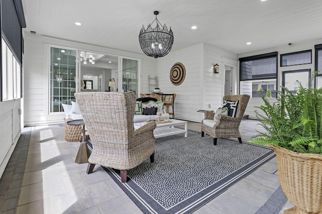5519 Evans Farm Dr, Lewis Center, OH 43035 - living room featuring a notable chandelier and recessed lighting