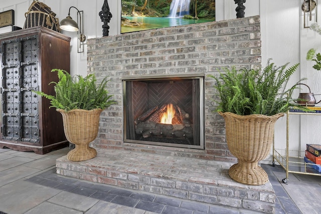 5519 Evans Farm Dr, Lewis Center, OH 43035 - details with a fireplace, stone siding, and mail area