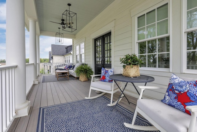 5519 Evans Farm Dr, Lewis Center, OH 43035 - wooden terrace featuring an outdoor hangout area and a porch
