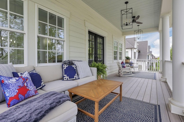 5519 Evans Farm Dr, Lewis Center, OH 43035 - wooden deck featuring covered porch and ceiling fan