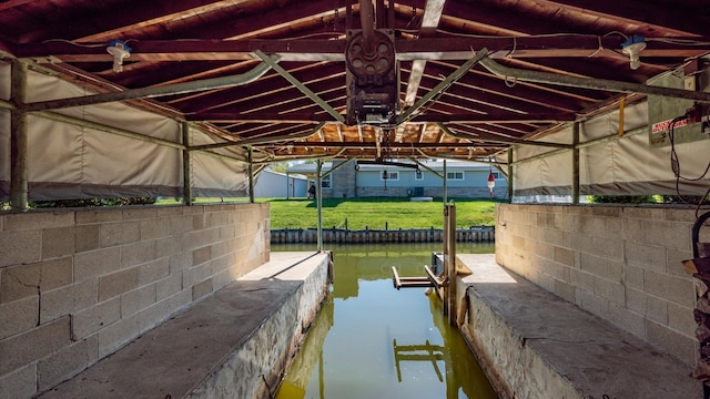 view of dock with a water view