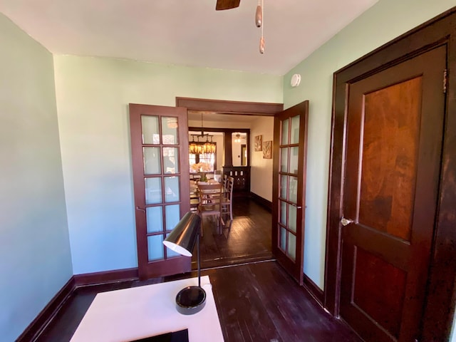 110 N Ogden Ave, Columbus, OH 43204 - hall featuring a notable chandelier, french doors, hardwood / wood-style flooring, and baseboards