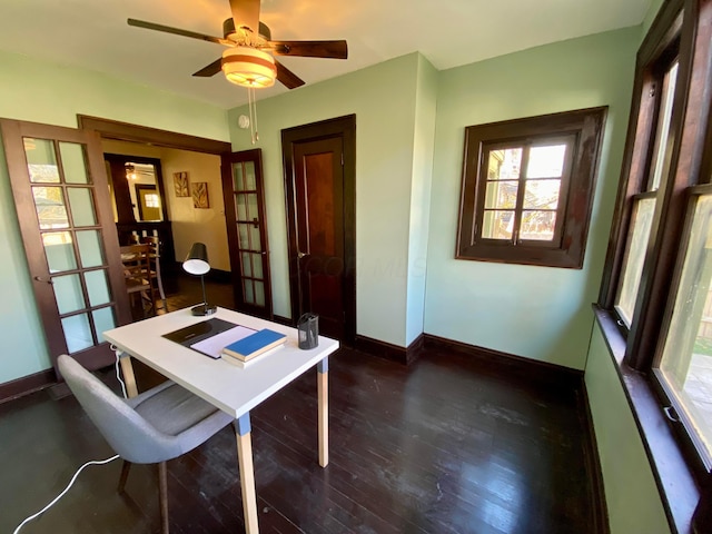 110 N Ogden Ave, Columbus, OH 43204 - dining space with a ceiling fan, dark wood-style flooring, french doors, and plenty of natural light