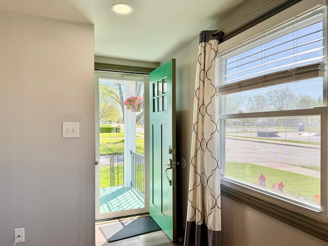 entryway with a wealth of natural light and recessed lighting