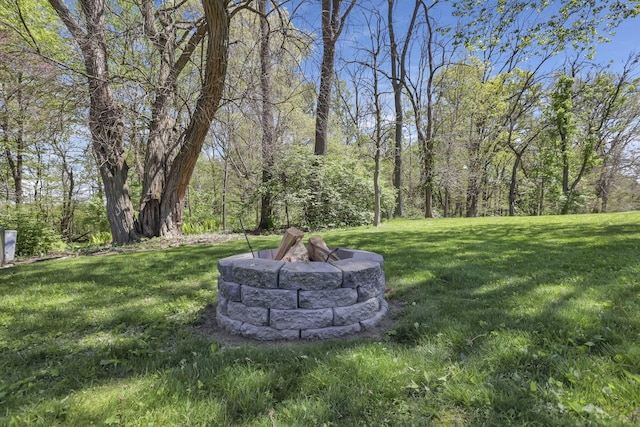 view of yard with a fire pit