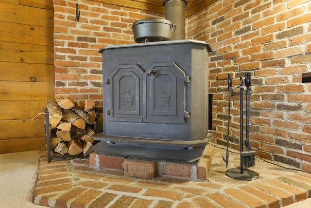 room details with a wood stove