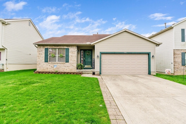 1111 Viewpointe Dr, Columbus, OH 43207 - view of front of house with brick siding, a garage, driveway, a front lawn, and roof with shingles