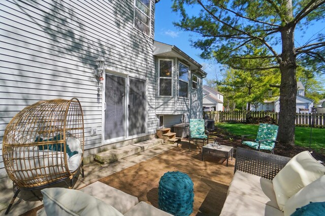 5694 Danmar Dr, Canal Winchester, OH 43110 - view of patio featuring fence, outdoor lounge area, and entry steps