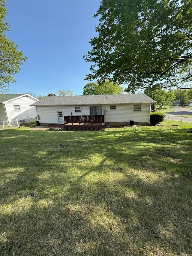 1721 W Union St, Lancaster, OH 43130 - back of property featuring a lawn, crawl space, fence, and a wooden deck