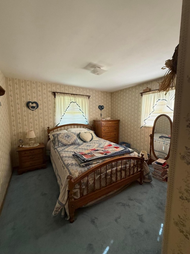 1721 W Union St, Lancaster, OH 43130 - carpeted bedroom with multiple windows and wallpapered walls