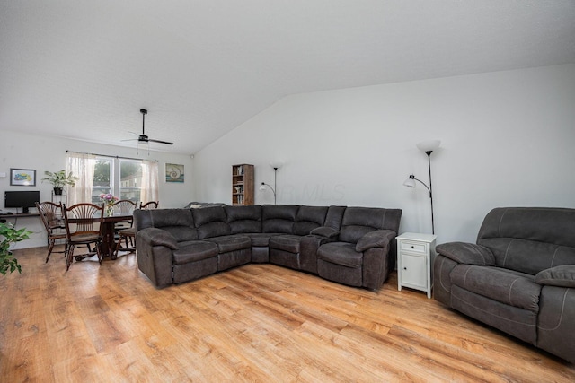 380 Oak Village Dr, Columbus, OH 43207 - living room featuring light wood-style flooring, a ceiling fan, and vaulted ceiling