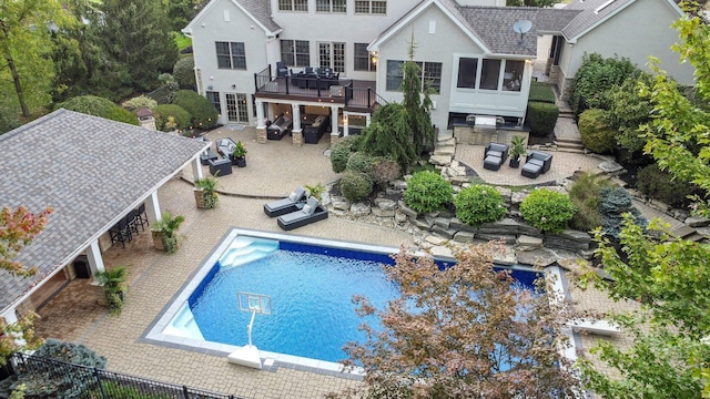 2443 Shepherd Ct, Powell, OH 43065 - view of pool with area for grilling, stairs, an outdoor hangout area, a patio area, and a deck
