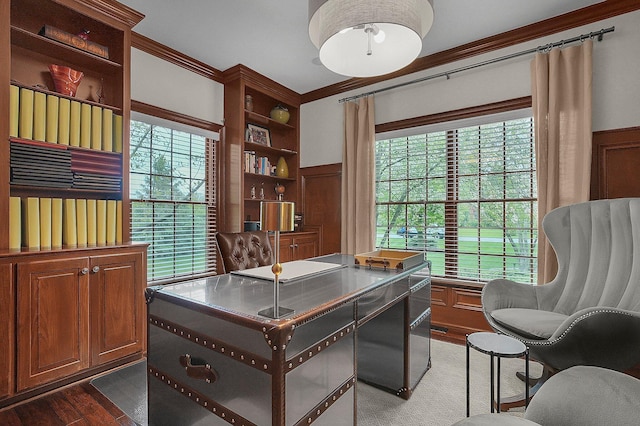 2443 Shepherd Ct, Powell, OH 43065 - office with dark wood-style floors and ornamental molding