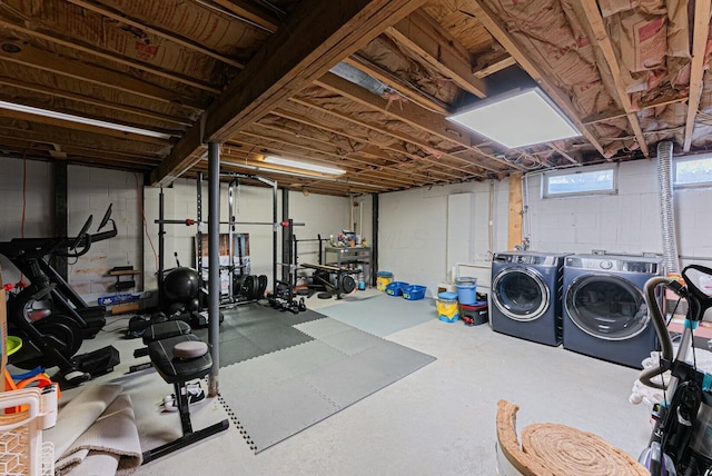 below grade area featuring independent washer and dryer