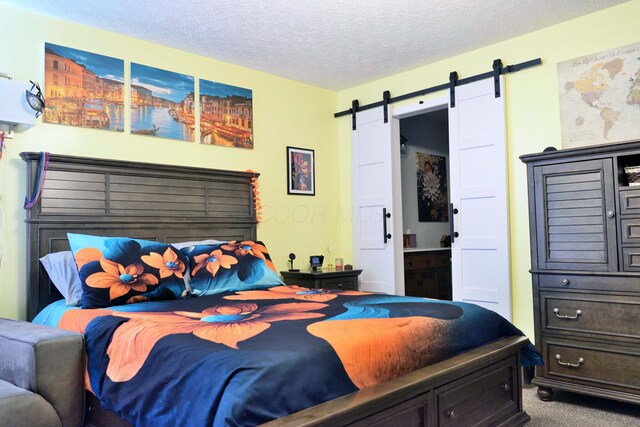 2651 Winningwillow Dr, Columbus, OH 43207 - carpeted bedroom with a barn door and a textured ceiling