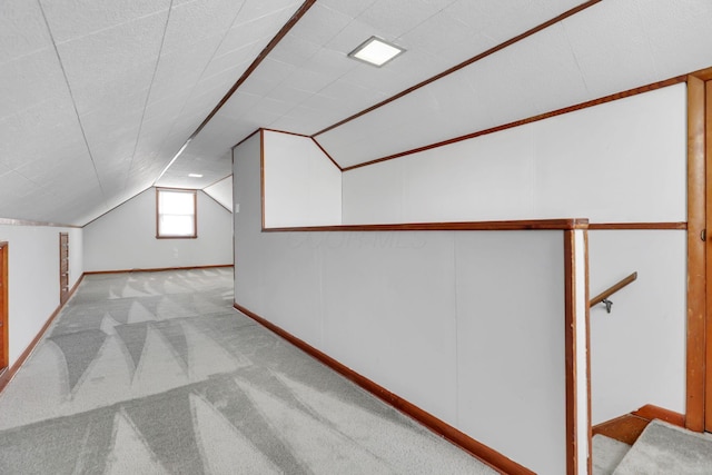additional living space featuring carpet floors, baseboards, and lofted ceiling